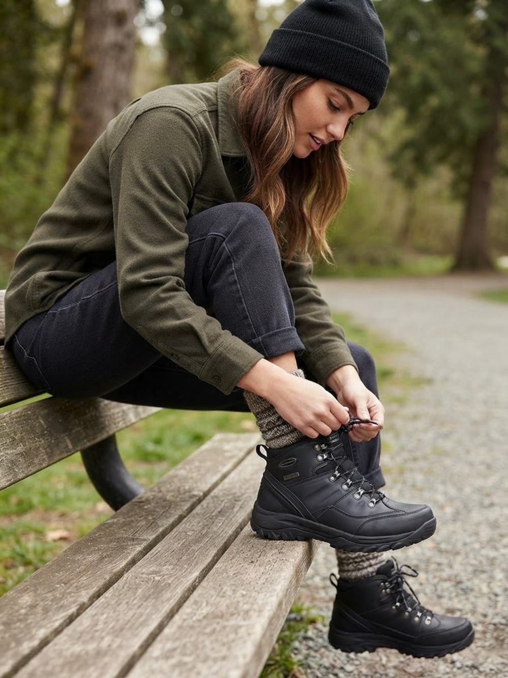 Skechers Women's Black Lace-Up Hiking Boots